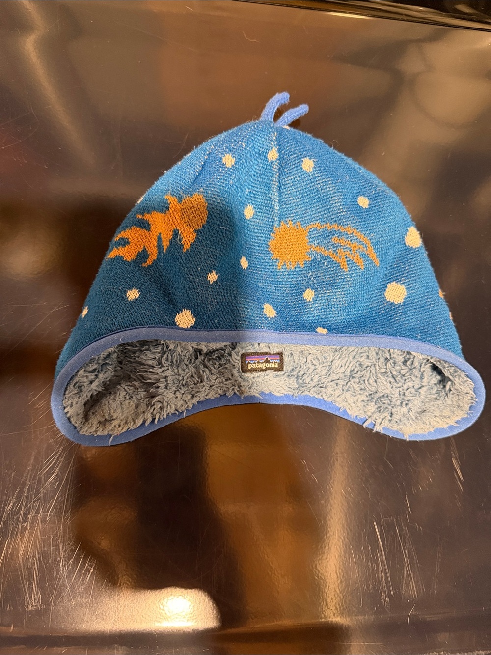 Patagonia Toddler Blue Beanie with Orange Meteor Motif 18 mos. - 3T